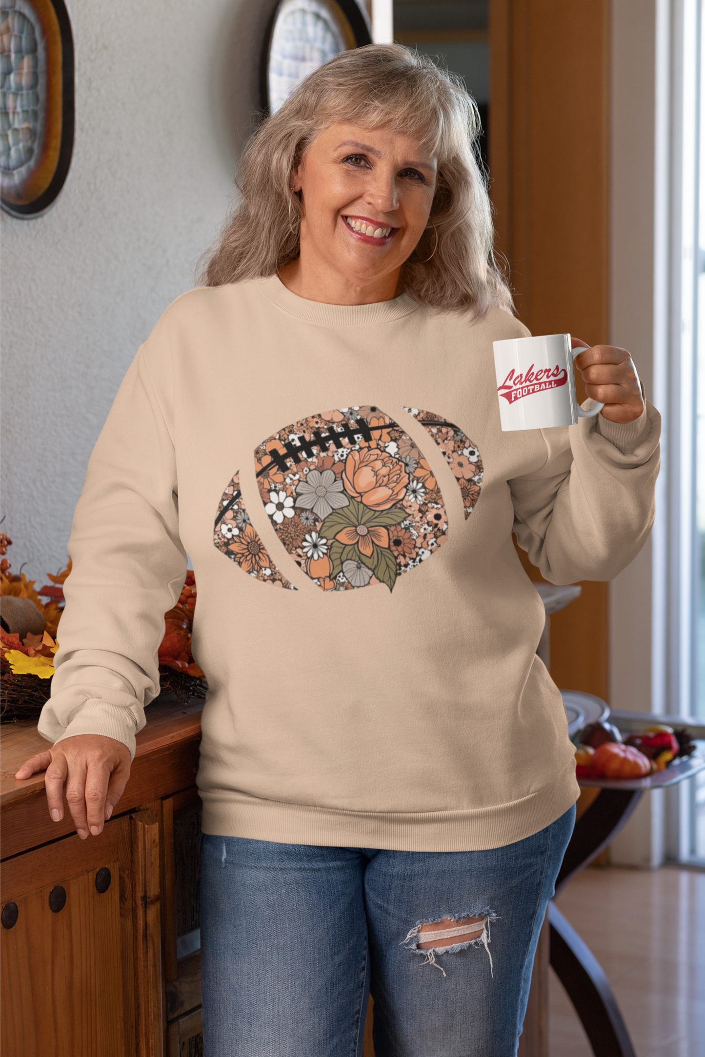 Fall Floral Football Crewneck