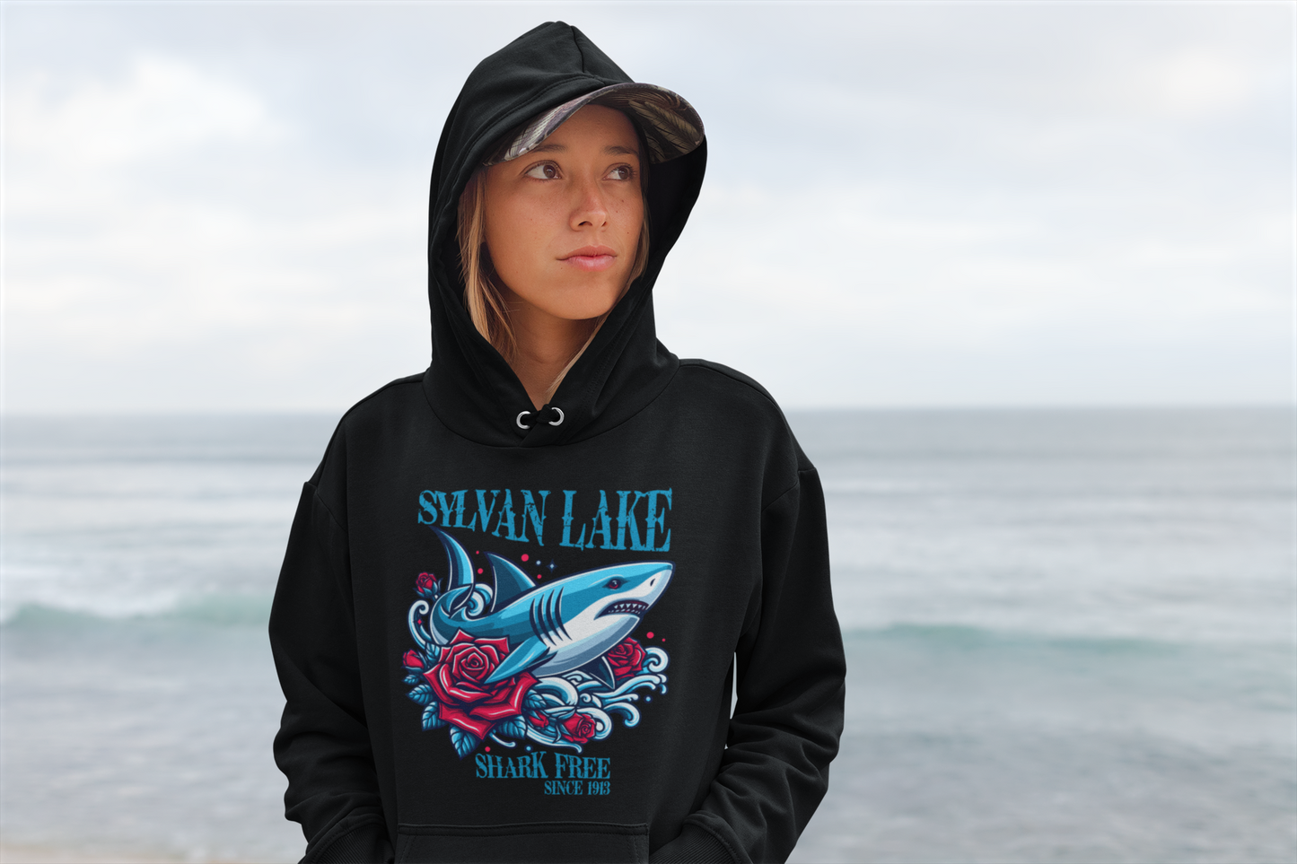 Sylvan Lake Shark Free Retro Tattoo Hoodie