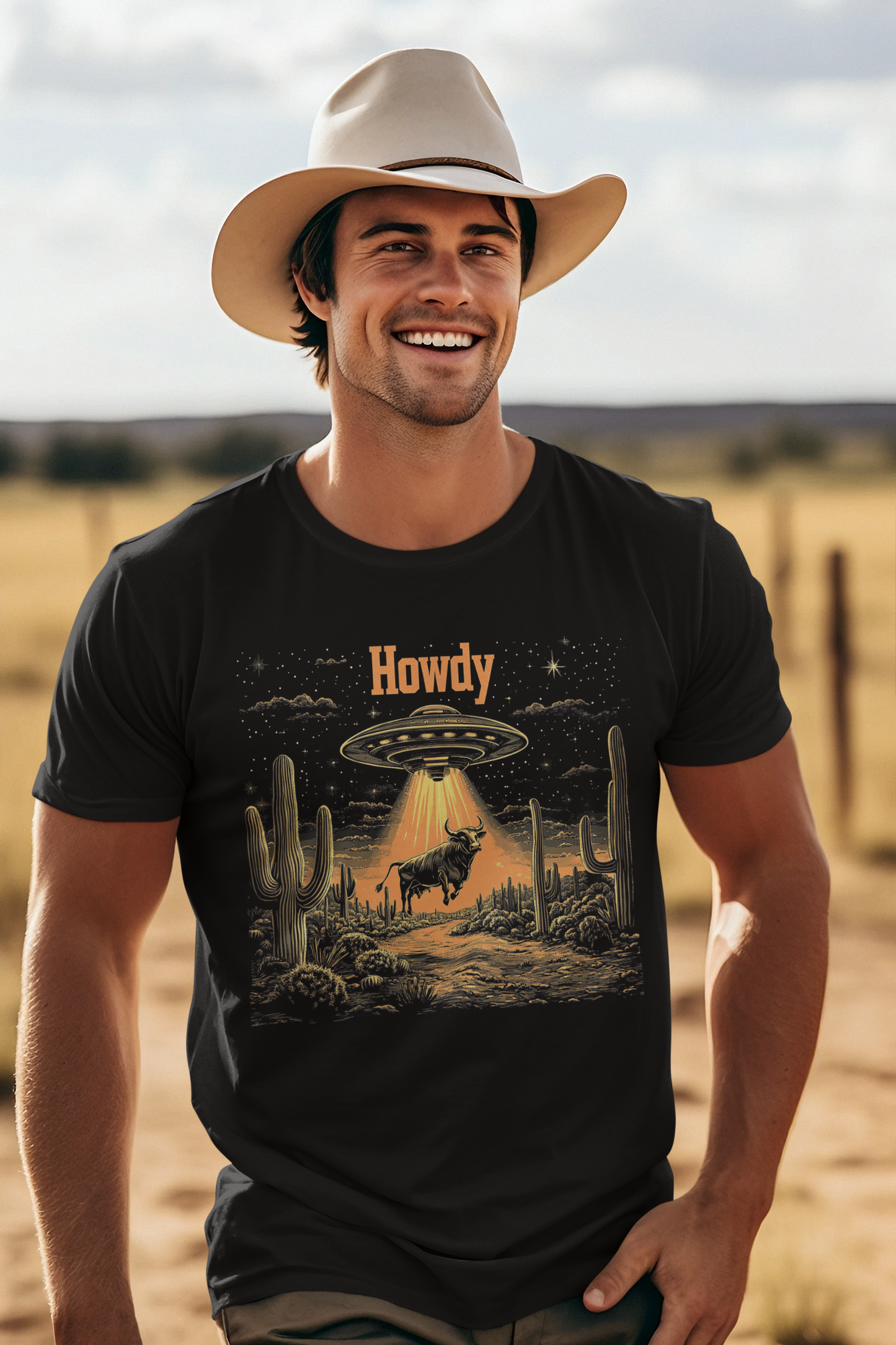 Howdy UFO Cow Abduction Tee
