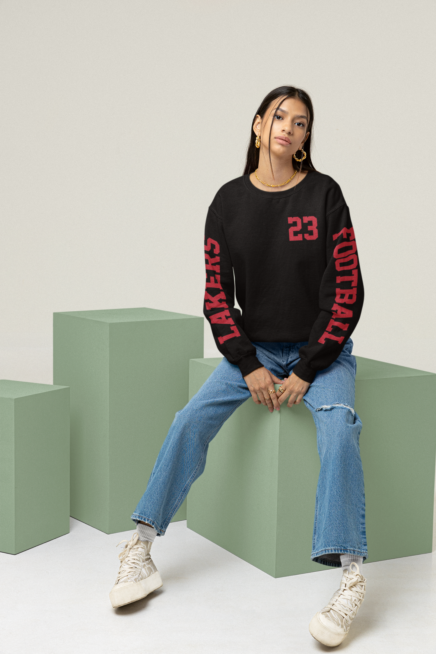 Lakers Football Custom Sleeve Crewneck