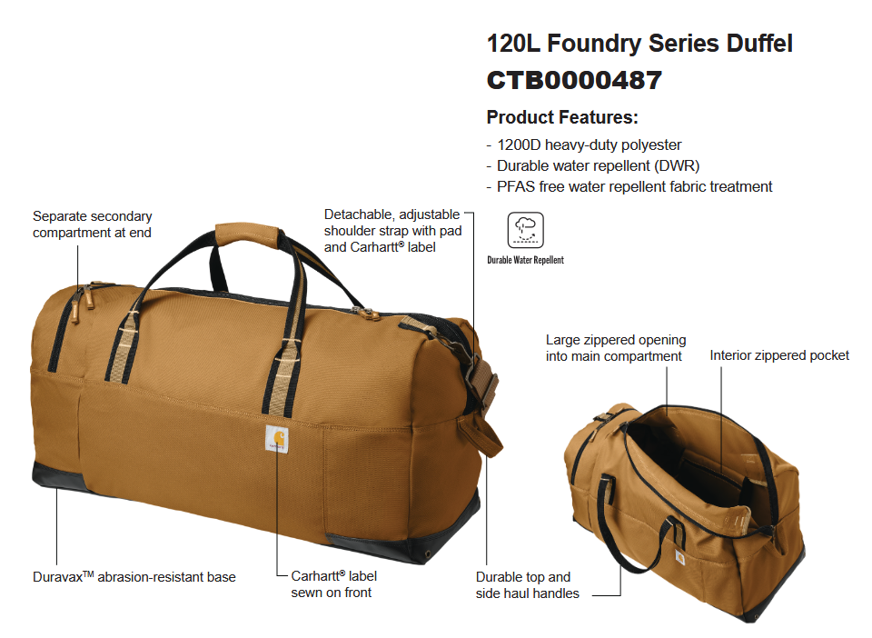 Lakers Football Carhartt Foundry Series Duffel Gear Bag