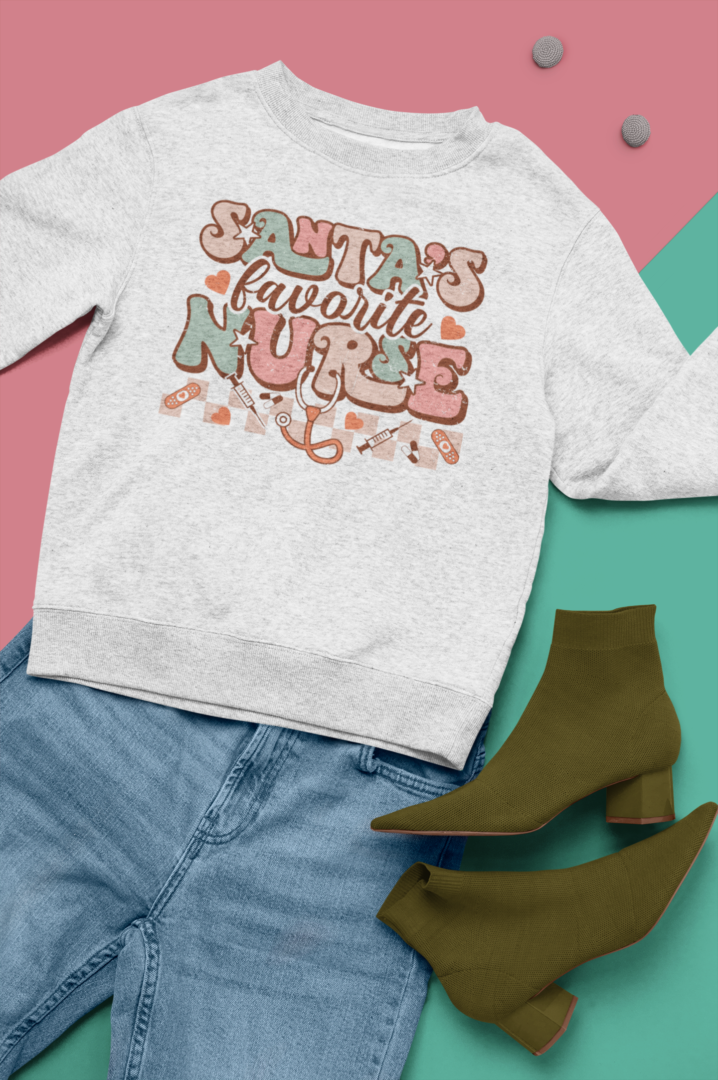 Santa's Favorite Nurse Retro Christmas Crewneck