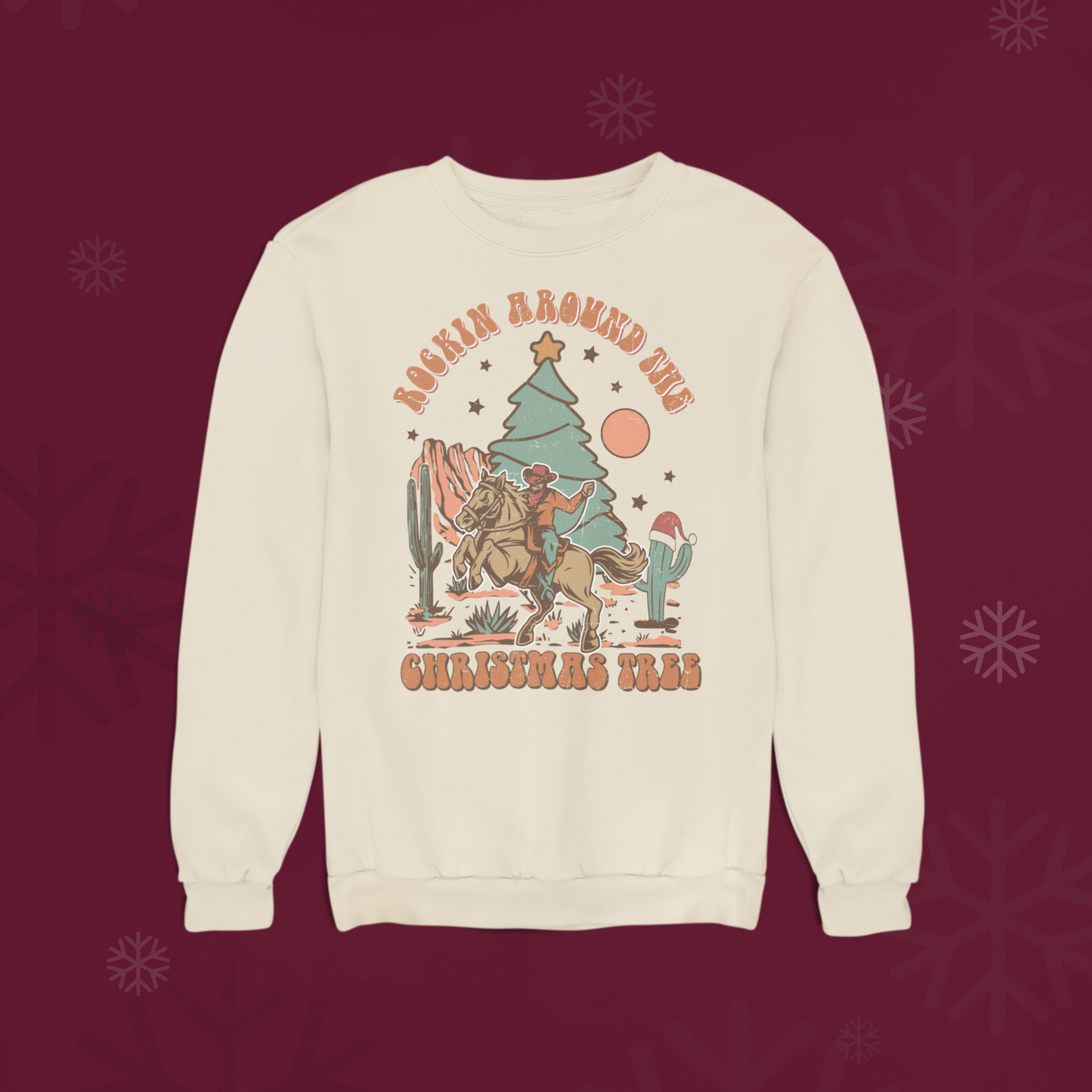 Rockin' Around the Christmas Tree Western Retro Crewneck