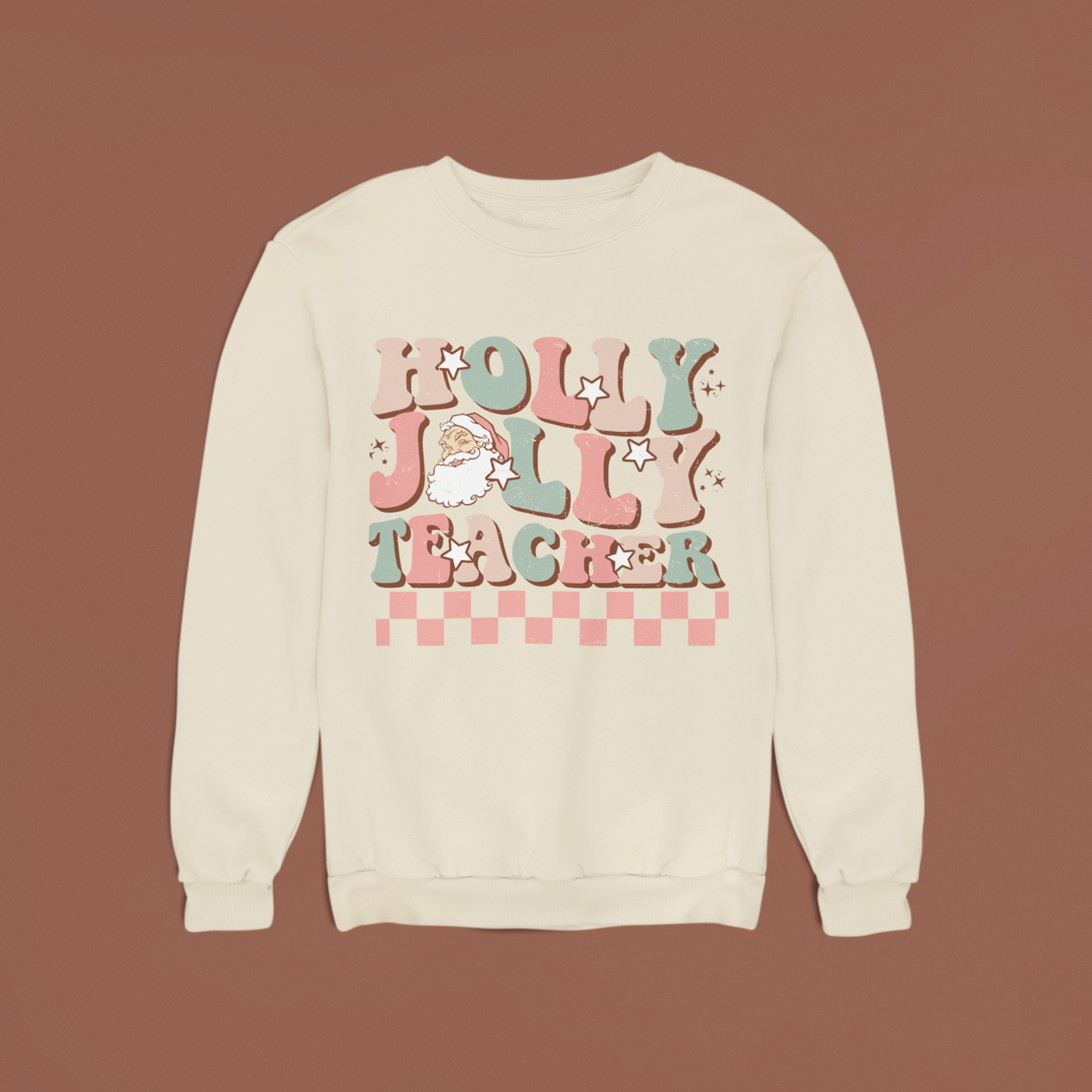 Holly Jolly Teacher Retro Crewneck