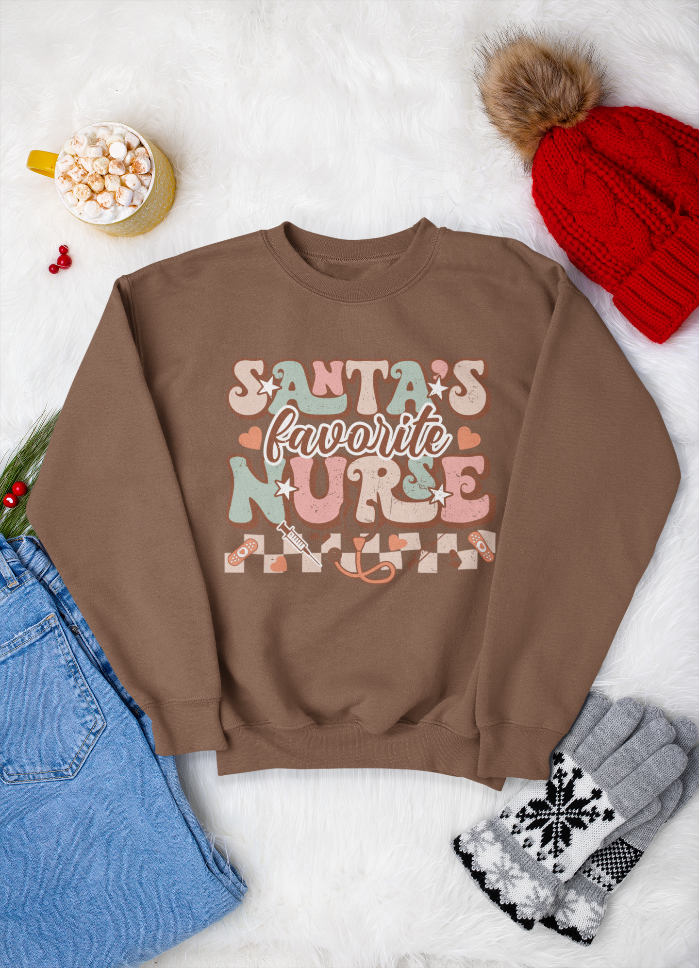 Santa's Favorite Nurse Retro Christmas Crewneck