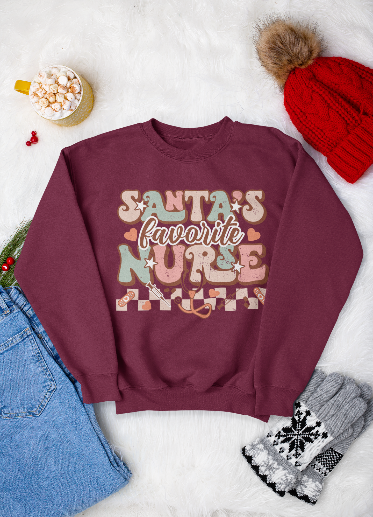 Santa's Favorite Nurse Retro Christmas Crewneck