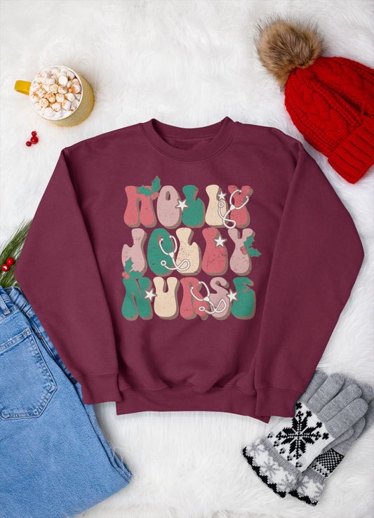 Holly Jolly Nurse Retro Crewneck