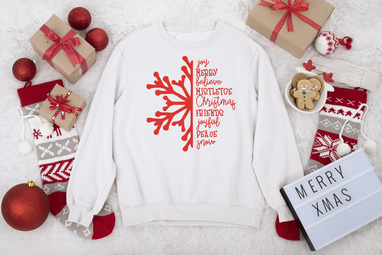 Festive Snowflake and Cheer Sweatshirt or T-shirt