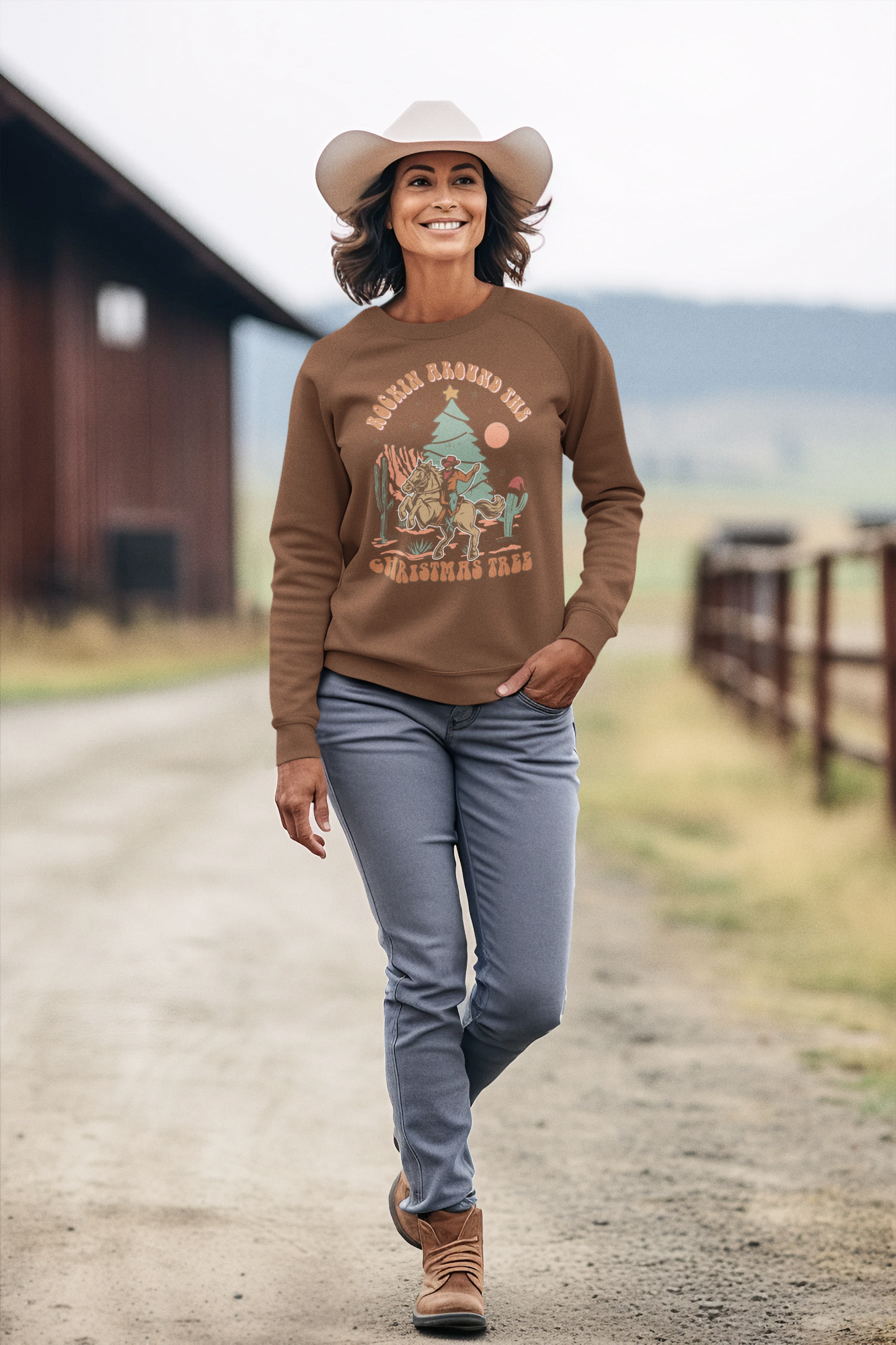 Rockin' Around the Christmas Tree Western Retro Crewneck